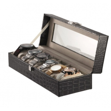 Cutie caseta eleganta depozitare cu compartimente pentru 6 ceasuri, negru